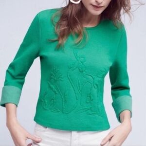 Anthropologie Moth | Embossed Green Garden Sweater